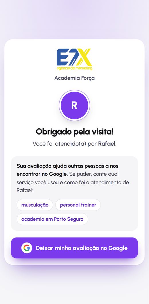 Página que o cliente vê ao ler o QR